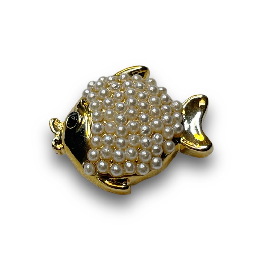 NWOT- Magnolia and Vine Puffer Fish yellow-gold tone white pearlies.